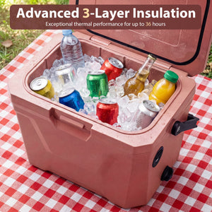 Insulated Portable Cooler Hard Shell Ice Chest with 2 Cup Holders-Pink view 6