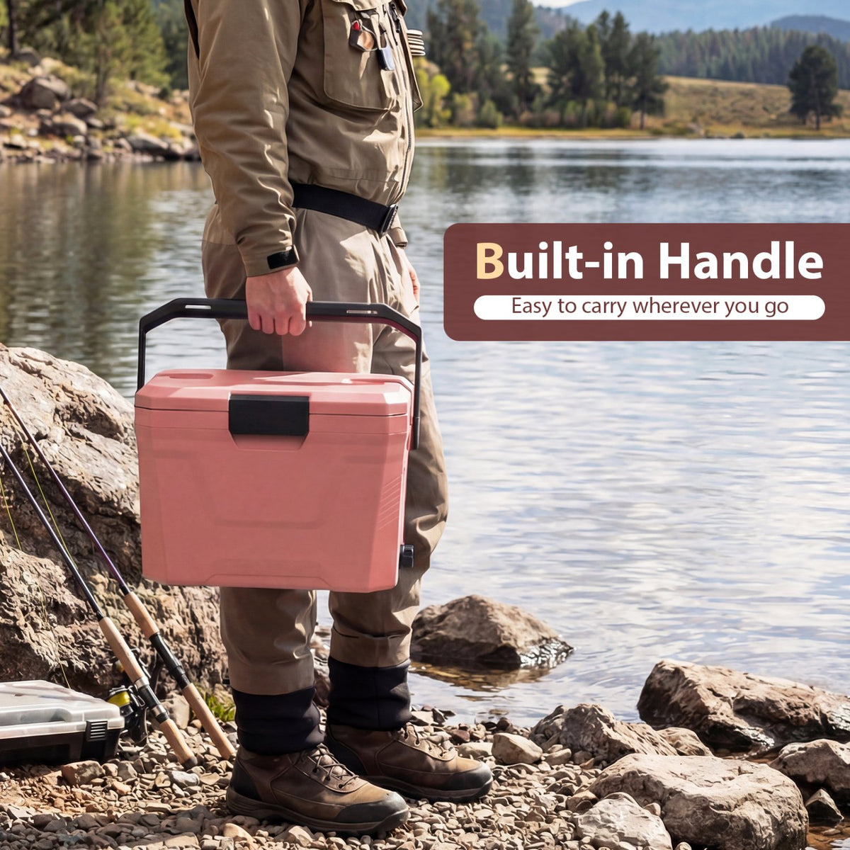 Insulated Portable Cooler Hard Shell Ice Chest with 2 Cup Holders-Pink view 8