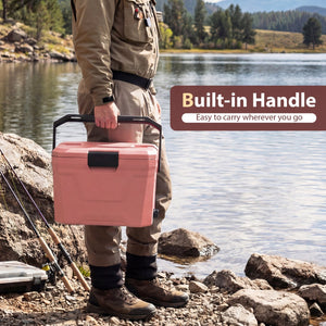 Insulated Portable Cooler Hard Shell Ice Chest with 2 Cup Holders-Pink view 8