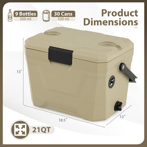 Insulated Portable Cooler Hard Shell Ice Chest with 2 Cup Holders-Sand Color view 4