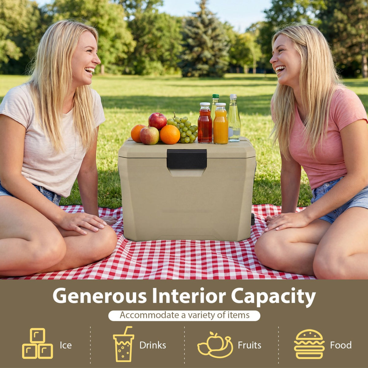 Insulated Portable Cooler Hard Shell Ice Chest with 2 Cup Holders-Sand Color view 6