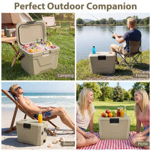 Insulated Portable Cooler Hard Shell Ice Chest with 2 Cup Holders-Sand Color view 8