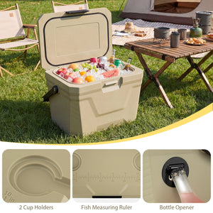 Insulated Portable Cooler Hard Shell Ice Chest with 2 Cup Holders-Sand Color view 9
