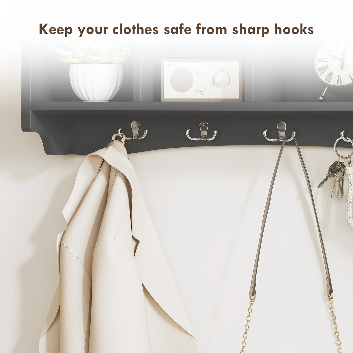 Coat Rack Wall Mount with Shelf, 28" Wall Coat Rack with 5 Hooks and 4 Compartments for Living Room – view 4