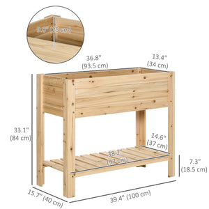 Raised Garden Bed with Legs, Elevated Box Planter with Storage Shelf, Bed Liner for Backyard Patio, Natural Wood