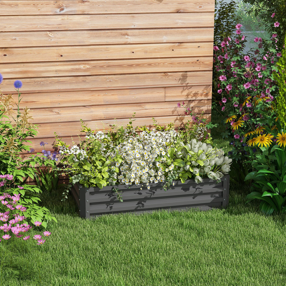 Galvanized Raised Garden Bed, Outdoor Planter Box for Vegetables, Flowers, Herbs, 4' x 2' x 1', Light Grey