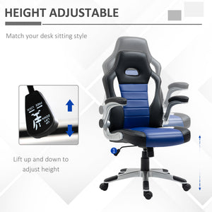 Racing Gaming Chair PU Leather Office Chair Executive Computer Desk Chair with Adjustable Height, Flip Up Armrest, Swivel Wheels, Red