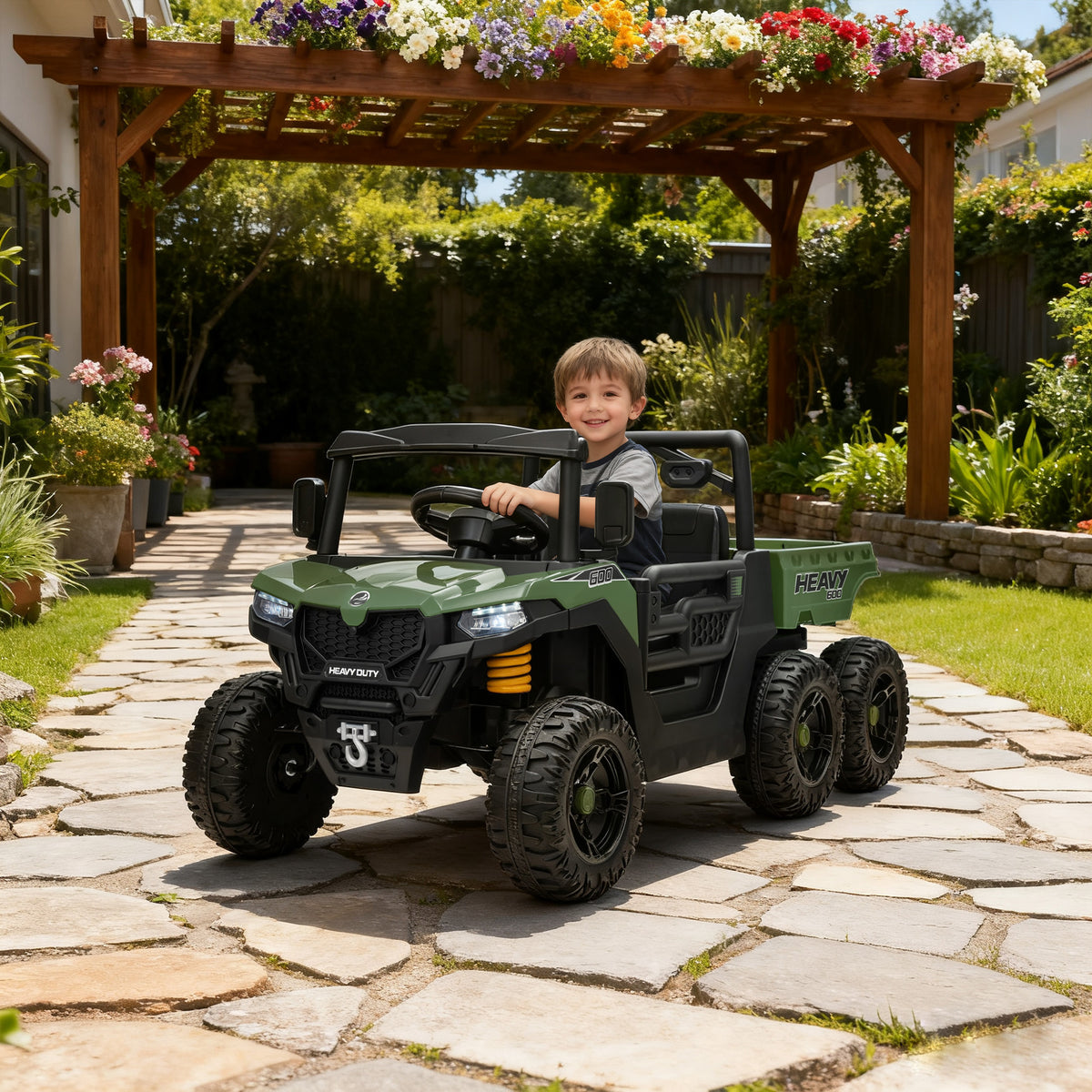 Qaba 24V 4WD Kids Ride On Truck with 6 Wheels Electric Ride On Car with Remote, Dump Bed for 3-8 Years
