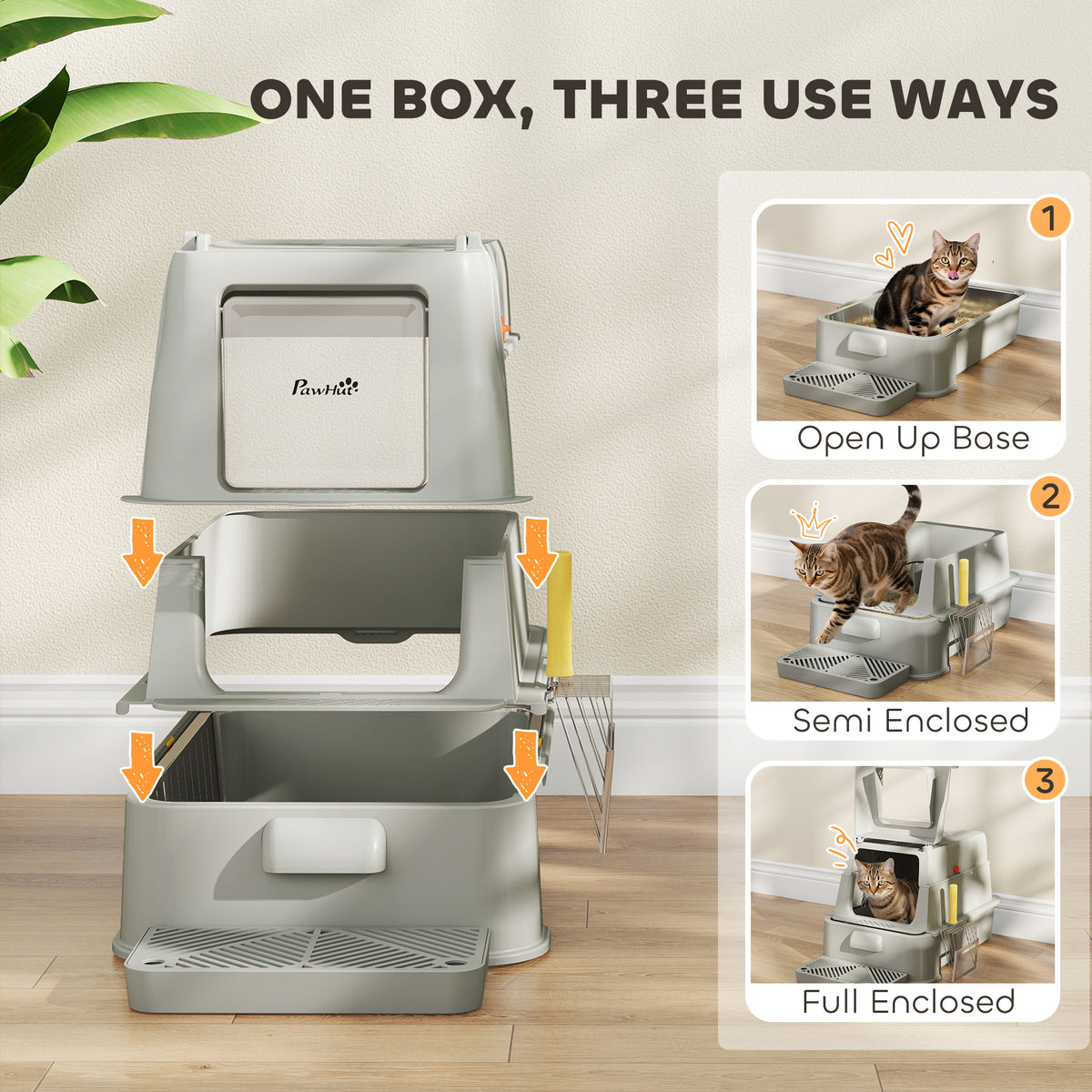 80L XL Stainless Steel Cat Litter Box for Big Cats with Flip Cover, Pull-Out Drawer Tray, High Sided – view 13