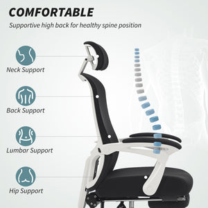 Ergonomic Office Chair, Mesh Reclining Desk Chair with Adjustable Lumbar Support, Headrest, Beige – view 10
