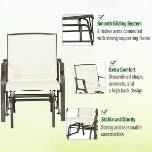3 Piece Patio Glider Set Outdoor Gliders with Breathable Mesh Seat, Glass Top Table for Garden, Yard, Grey – view 11