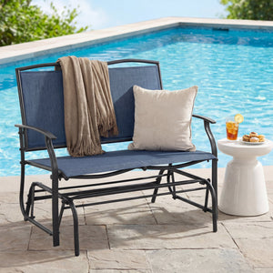 Iron Patio Rocking Chair for Outdoor Backyard and Lawn-Navy view 2