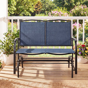 Iron Patio Rocking Chair for Outdoor Backyard and Lawn-Navy view 3