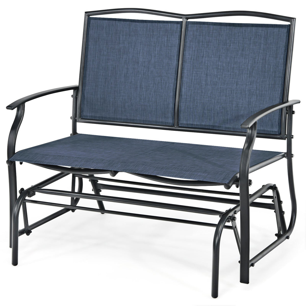 Iron Patio Rocking Chair for Outdoor Backyard and Lawn-Navy view 4