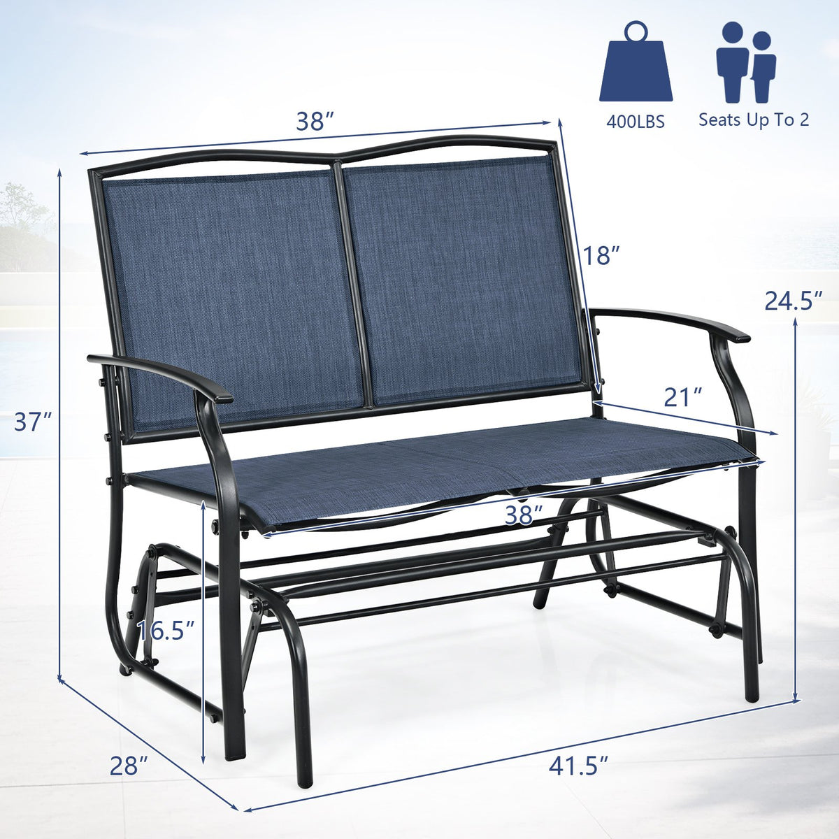 Iron Patio Rocking Chair for Outdoor Backyard and Lawn-Navy view 5