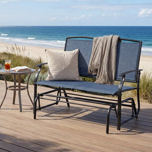 Iron Patio Rocking Chair for Outdoor Backyard and Lawn-Navy view 7