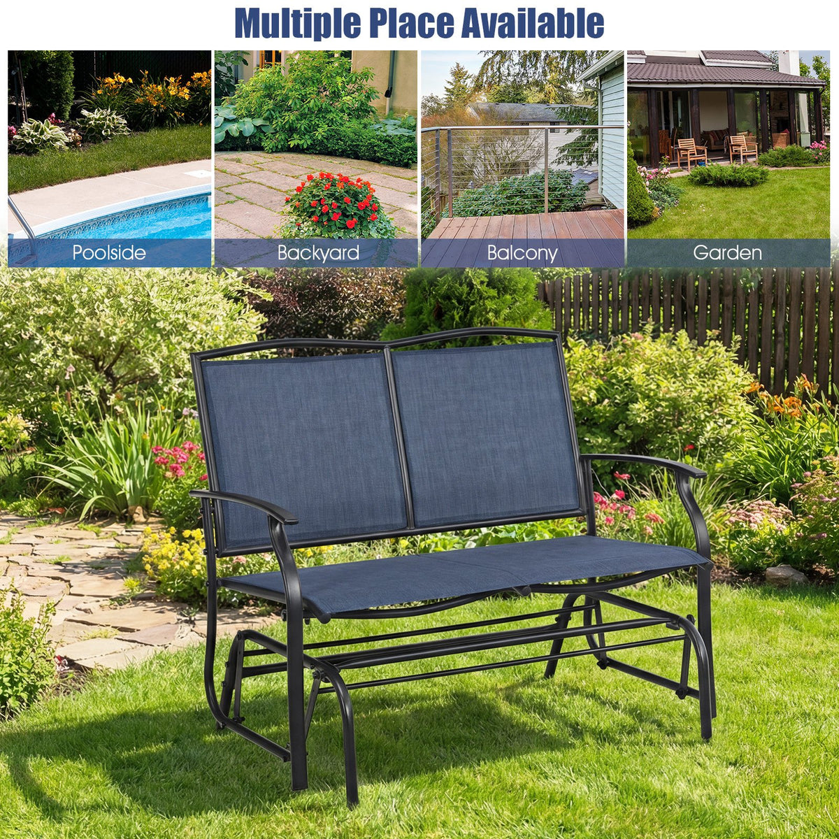 Iron Patio Rocking Chair for Outdoor Backyard and Lawn-Navy view 8