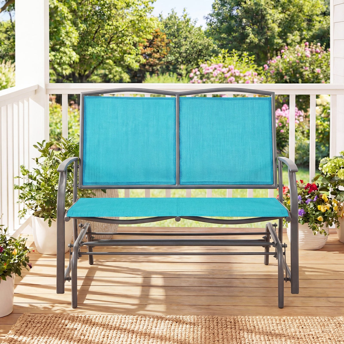 Iron Patio Rocking Chair for Outdoor Backyard-Turquoise view 3