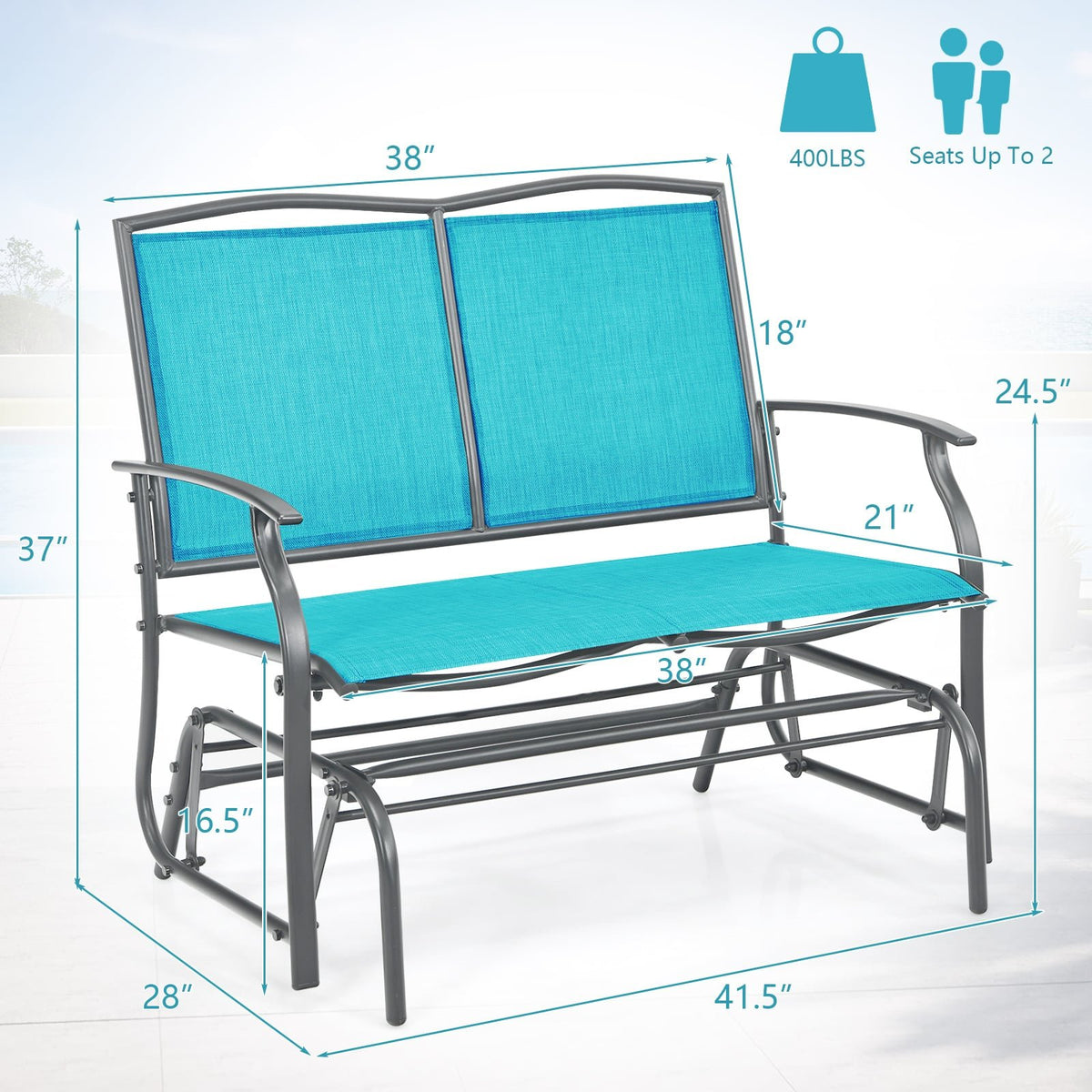 Iron Patio Rocking Chair for Outdoor Backyard-Turquoise view 5