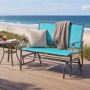 Iron Patio Rocking Chair for Outdoor Backyard-Turquoise view 7