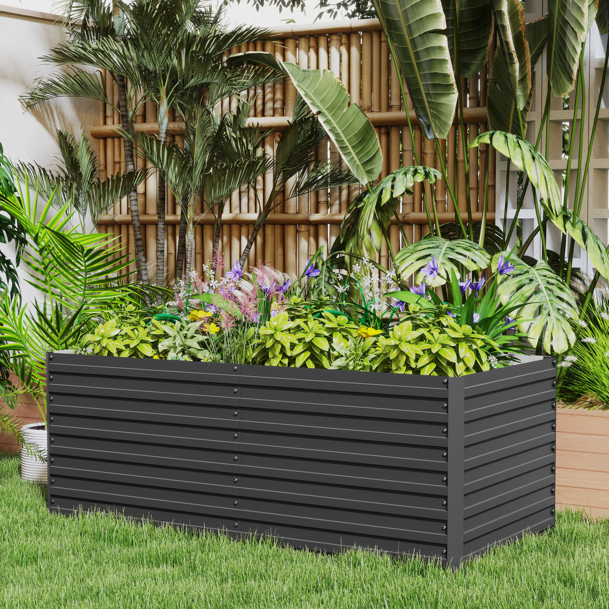 5' x 3' x 2' Raised Garden Bed, Galvanized Planter Box for Growing Flowers, Herbs and Vegetables, Black – view 14