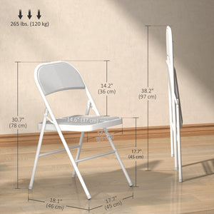 Set of 4 Metal Foldable Chairs, Corduroy Padded Folding Chairs with Cushion Seat and Open Back for Indoor, White