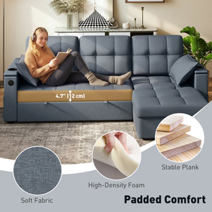 Convertible Sectional Sofa Bed, Pull Out Sleeper Sofa Couch with USB‑A+C, Chaise Storage – view 13