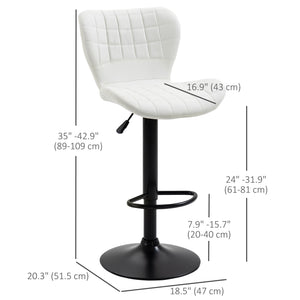 Bar Stools Set of 2 Adjustable Height Swivel Bar Chairs in PU Leather with Backrest & Footrest, White