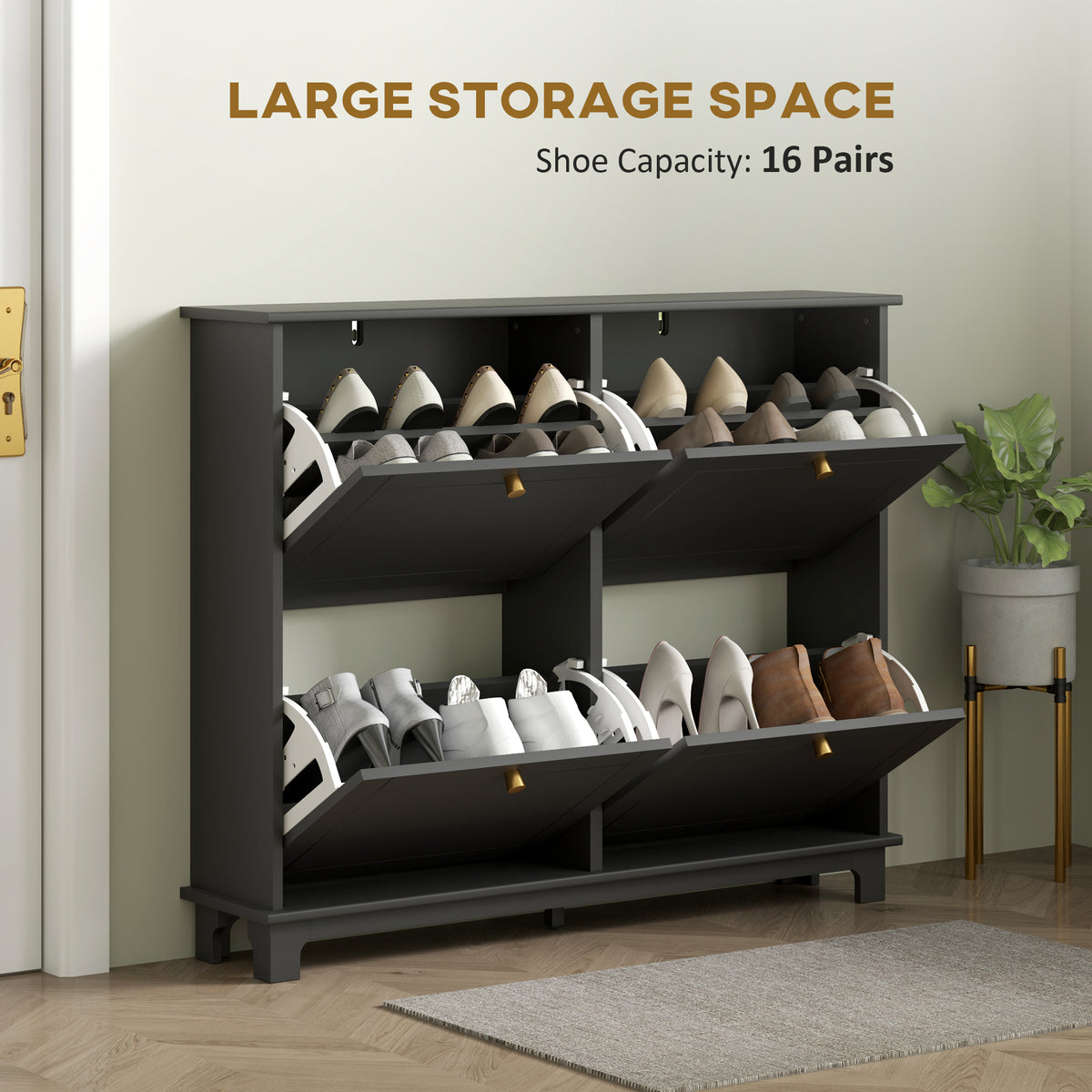 Modern Shoe Storage Cabinet, Narrow Shoe Cabinet with 4 Flip Drawers, Adjustable Shelves – view 3