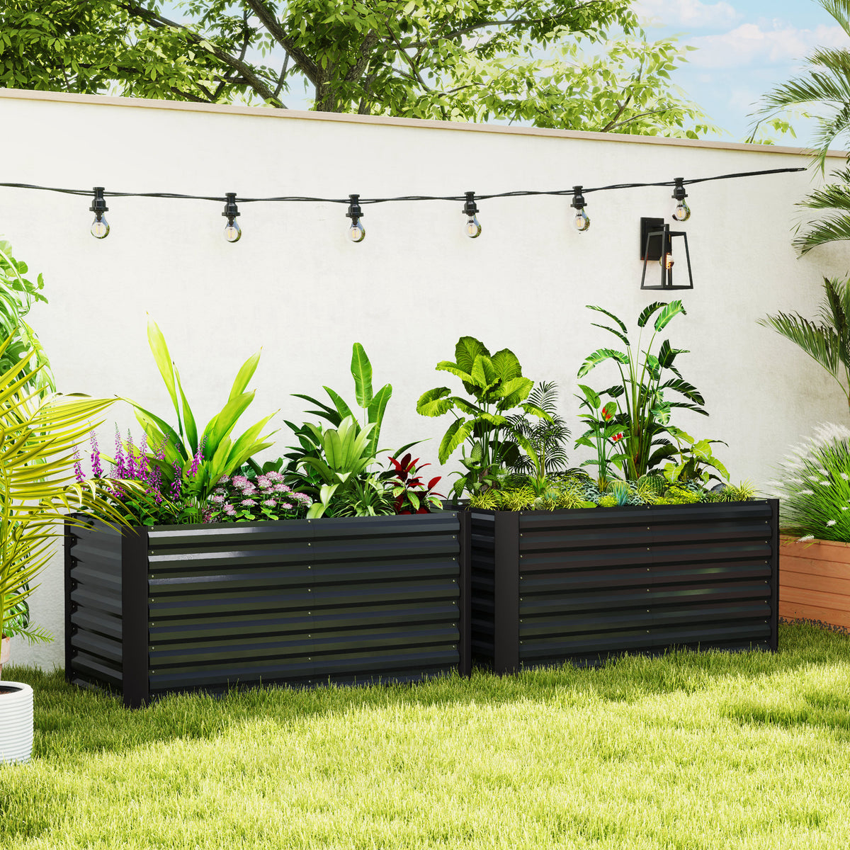 Set of 2 Galvanized Metal Planters for Outdoor Plants, 4' x 2' x 2' Raised Garden Bed, Dark Grey – view 7