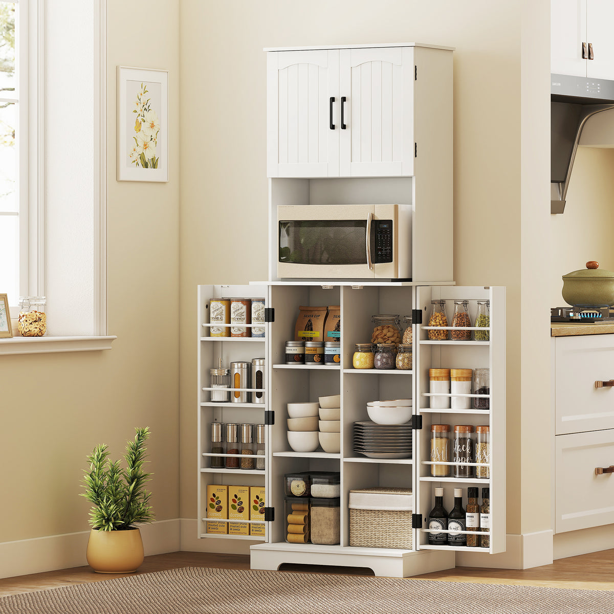 71.5" Tall Pantry Cabinet, Farmhouse Kitchen Storage Cabinet with Adjustable Shelves, 8 Door Spice Racks – view 14