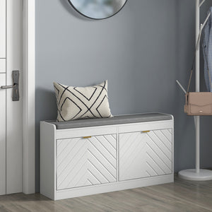 Shoe Storage with Seat, Upholstered Hallway Bench, Shoe Bench with 2 Flip Drawers and 4 Vents for 8 Pairs of Shoes