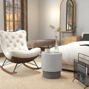 Lightweight Accent Table with Concrete Finish, Round Side Table with 4 Adjustable Feet for Indoor, Outdoor