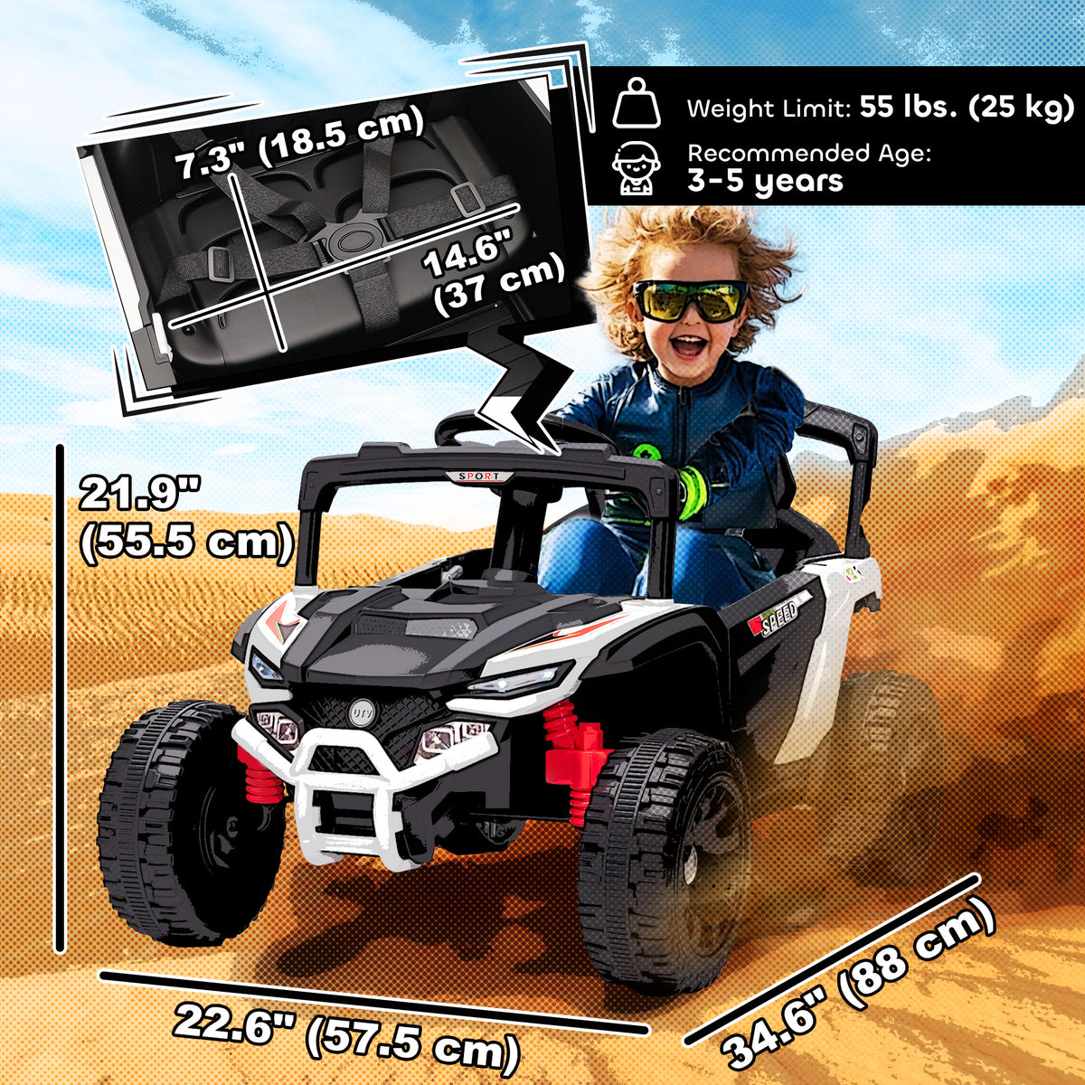 Qaba 12V Kids Ride On Truck with Dual Motors, Rear Suspension, Remote Control for 3-5 Years Boys Girls