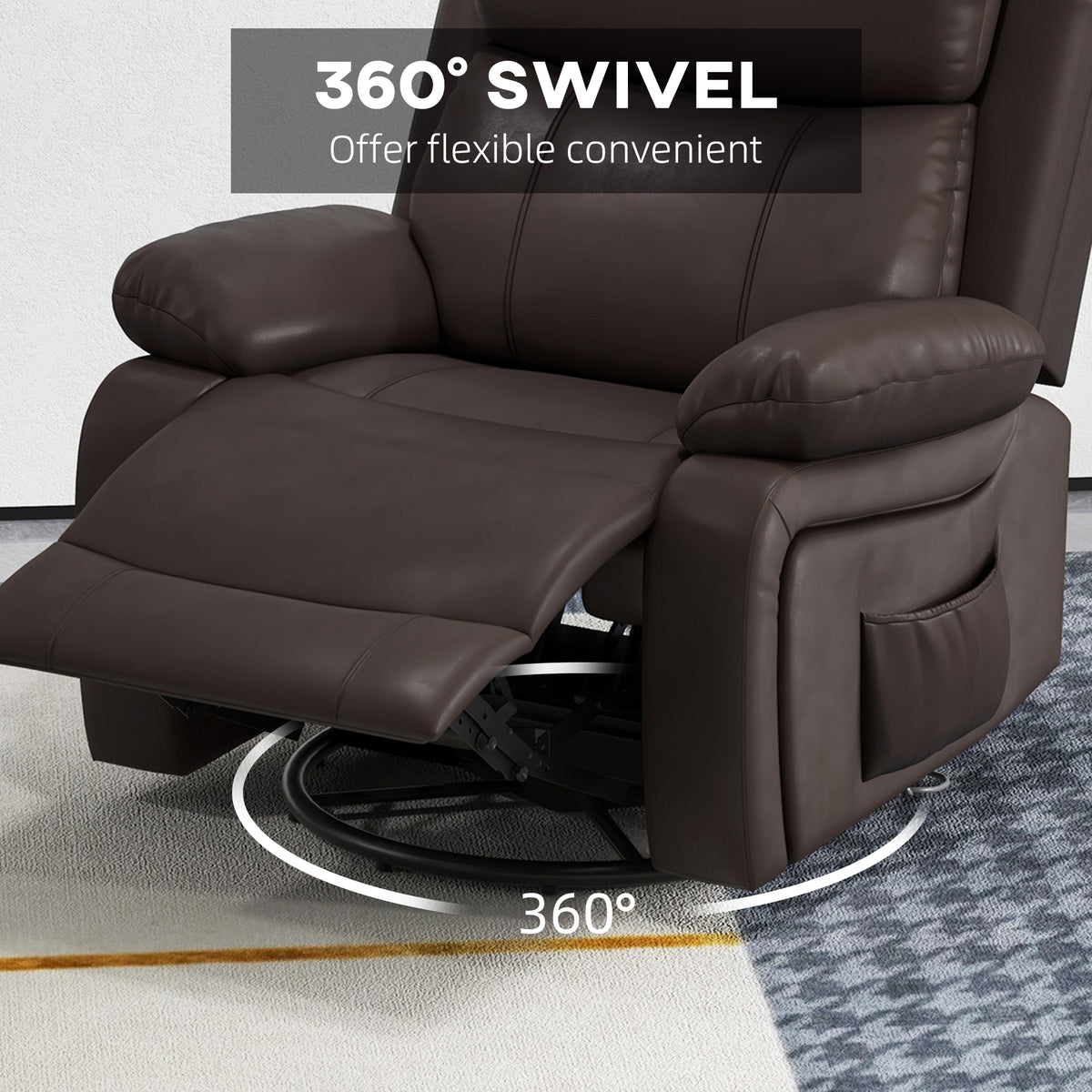 PU Leather Reclining Chair with Vibration Massage Recliner, Swivel Base, Rocking Function, Remote Control – view 5