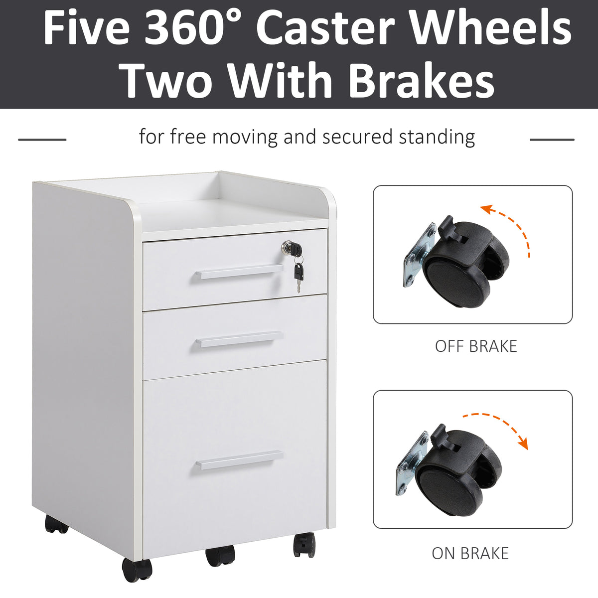 3 Drawer File Cabinet with Lock and Edged Top, Lockable Filing Cabinet on Wheels for Letter and A4 Size – view 5