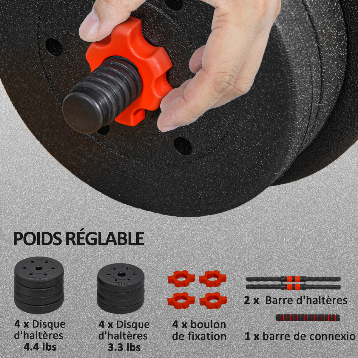 Soozier 44lbs 2-in-1 Adjustable Dumbbells Weight Set, Dumbbell Hand Weights Barbell for Body Fitness, Lifting Training for Home, Office, Gym, Black and Red