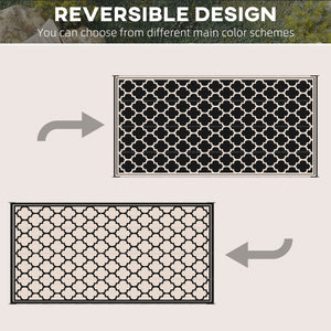 Reversible Outdoor RV Rug, 9' x 18' Patio Floor Mat, Plastic Straw Rug for Backyard, Deck, Picnic, Beach, Camping, Black and Beige