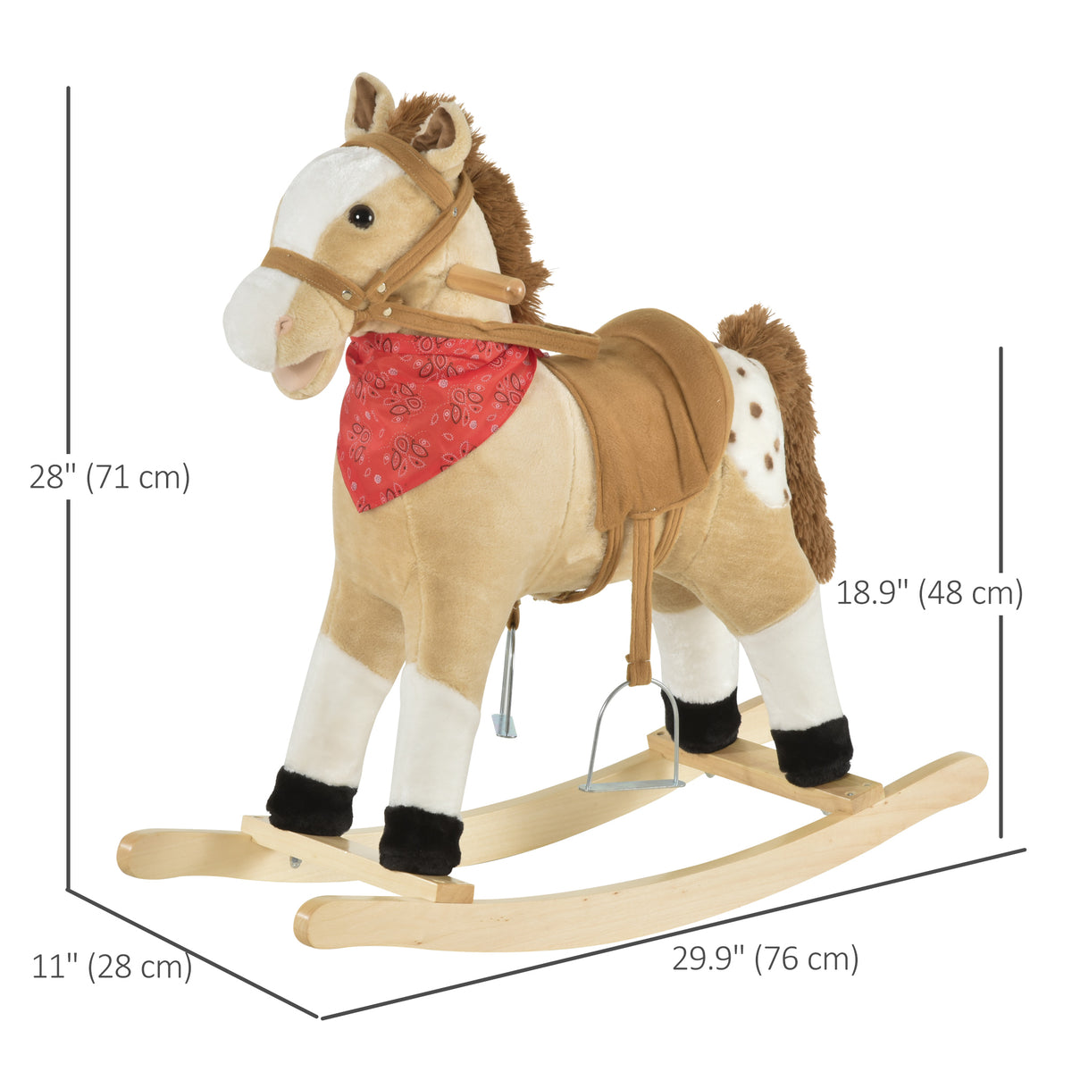 Qaba Kids Plush Ride-On Rocking Horse Toy Cowboy Rocker with Fun Realistic Sounds for Child 3-6 Years Old