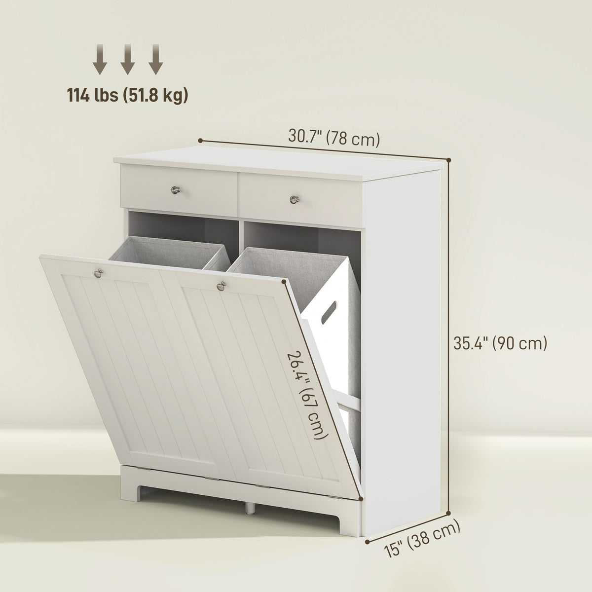 Laundry Cabinet, Tilt Out Laundry Hamper Cabinet with 2 Baskets, Bathroom Hamper Cabinet with 2 Drawers – view 9