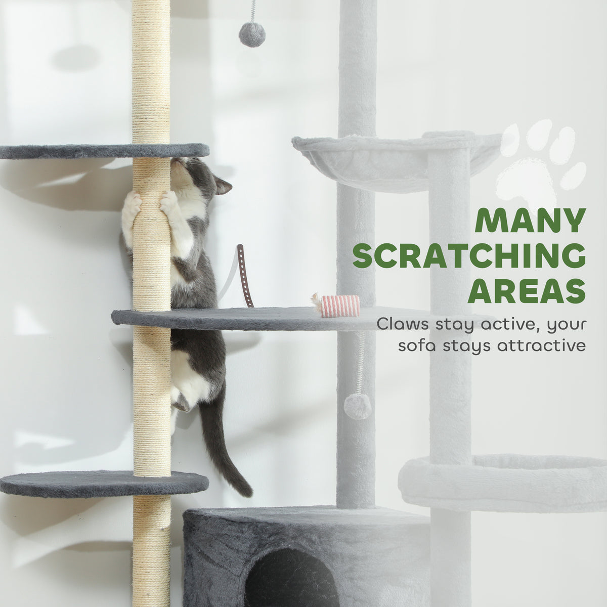 79" Extra Tall Cat Tree with Scratching Posts, Perches, Caves, Hammock, Pompoms, for 2-3 Indoor Cats, Dark Grey