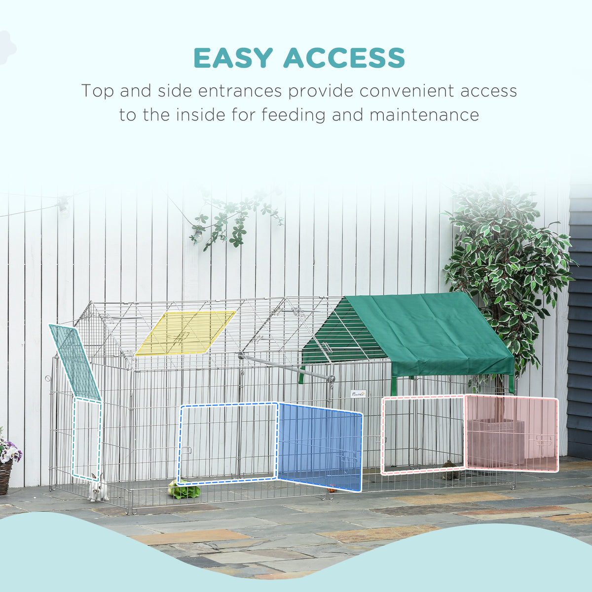 Pet Playpen with Roof, Metal Guinea Pig Cage, Rabbit Pen, Chicken Coop Run, Catio Cat Enclosure with Cover, Doors, Indoor Outdoor for Small Animals, 87" x 41" x 41", Cream