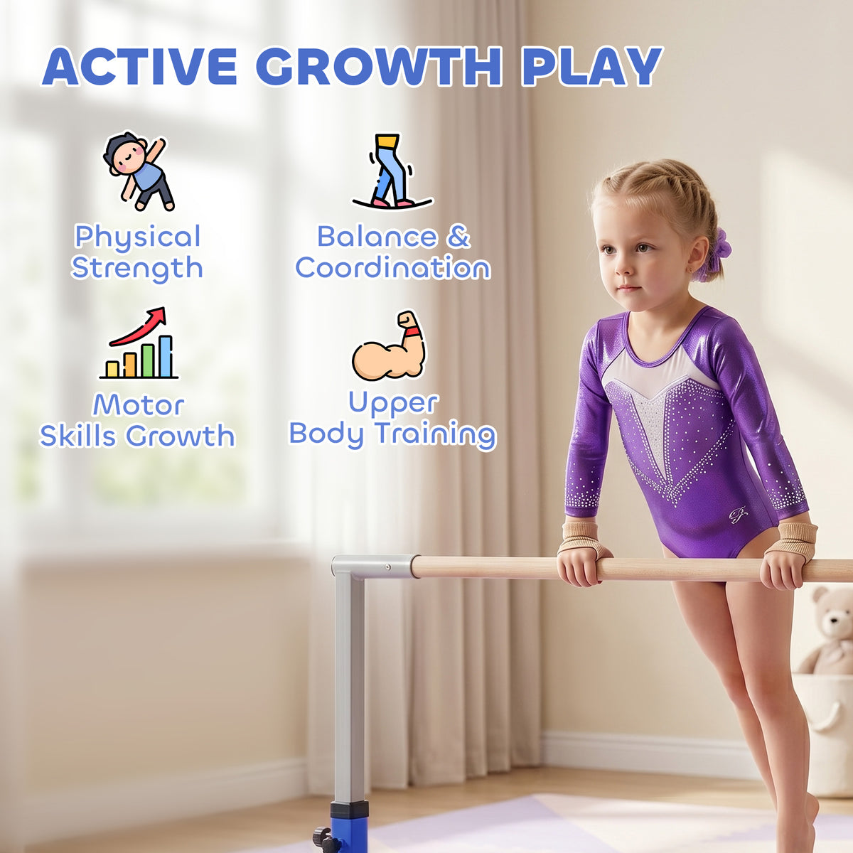 Professional Gymnastics Bar for Kids, Toddler Home Gymnastics Equipment with 13-level Adjustable Height – view 8