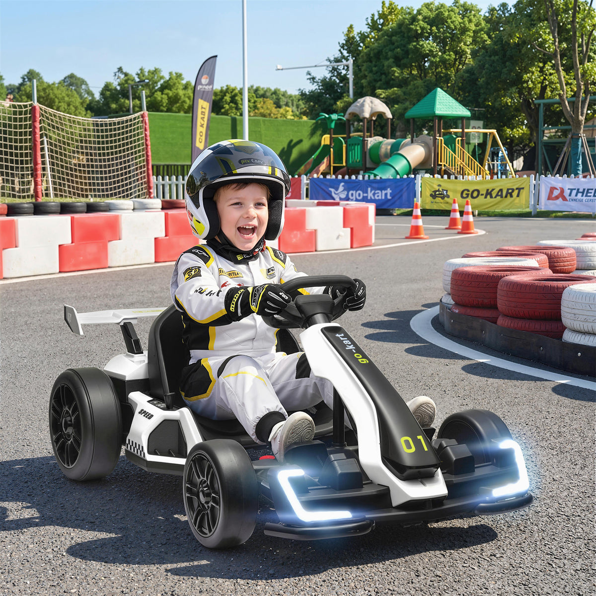 Aosom 24V Electric Go Kart, Battery Powered Kids Drift Kart with Adjustable Seat, Seat Belt, Horn, Music, Light