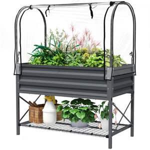 Raised Garden Bed with Cover, Metal Elevated Planter Box with Bottom Shelf and Liner, Black – view 8