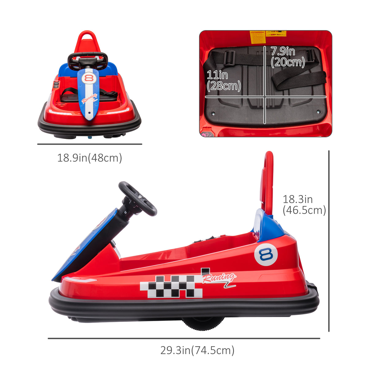 Aosom Kids Bumper Car, 6V 360° Rotation Electric Ride on Car, Twin Motors Battery Powered Toy with Music, Horn and Lights, Safety Belt, for Boys and Girls Aged 18-48 Months -