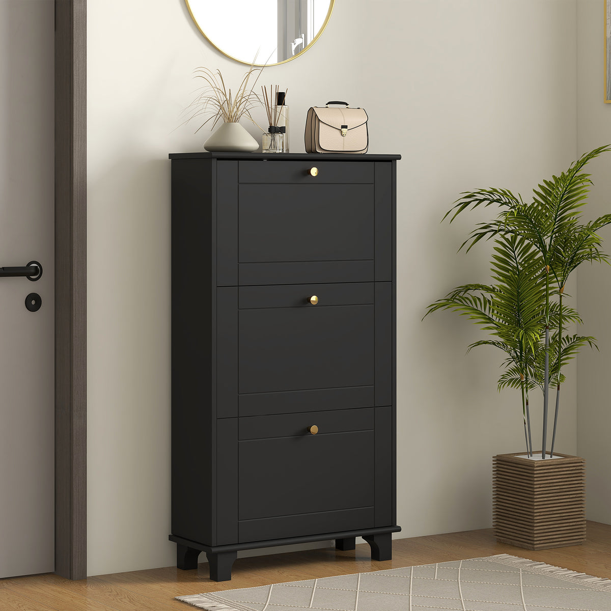 Narrow Shoe Storage with 3 Flip Drawers and Adjustable Shelves – view 7
