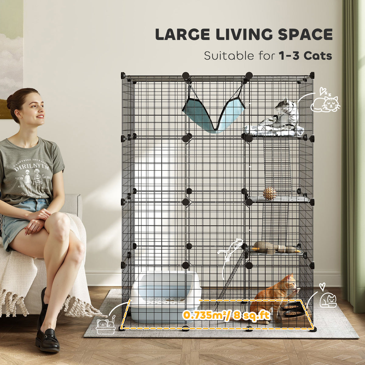 4 Tier DIY Cat Cage Indoor, Catio for 1-3 Cats with Hammock, 5 Doors, 3 Ramps, 3 Jumping Platforms – view 17