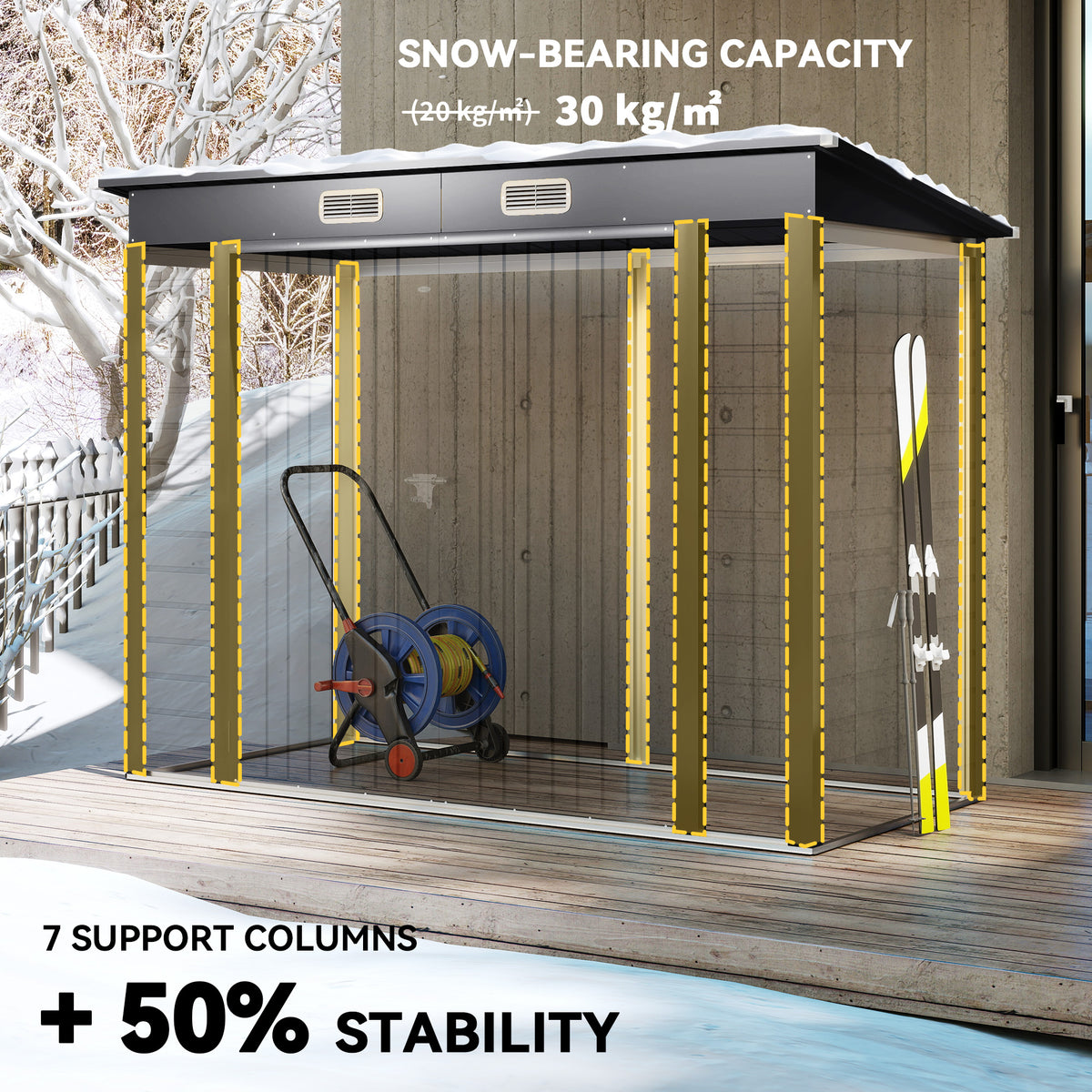 8 x 4FT Galvanized Garden Storage Shed, Metal Outdoor Shed with Double Doors and 2 Vents, Oak – view 18
