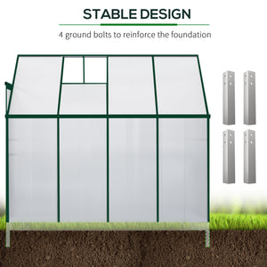 Walk-In Garden Greenhouse Aluminum Polycarbonate with Roof Vent for Plants Herbs Vegetables 8' x 4' x 7' Silver